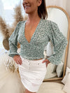 Conte Floral Top - Green Tops Sun Palm Boutique