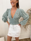 Conte Floral Top - Green Tops Sun Palm Boutique
